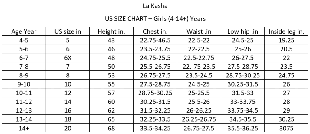 Size Chart - La Kasha